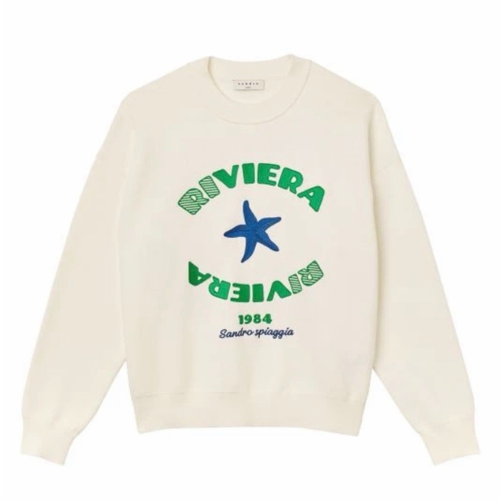 Sandro White Sweater with Blue and Green Accents